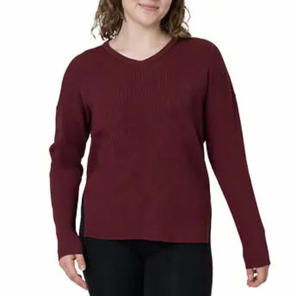 NEW Elle V-neck Knit Long Sleeve Sweater | Burgundy - Picture 1 of 7